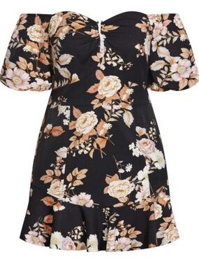 City Chic Black Floral Off-Shoulder Mini Dress - Aria Floral